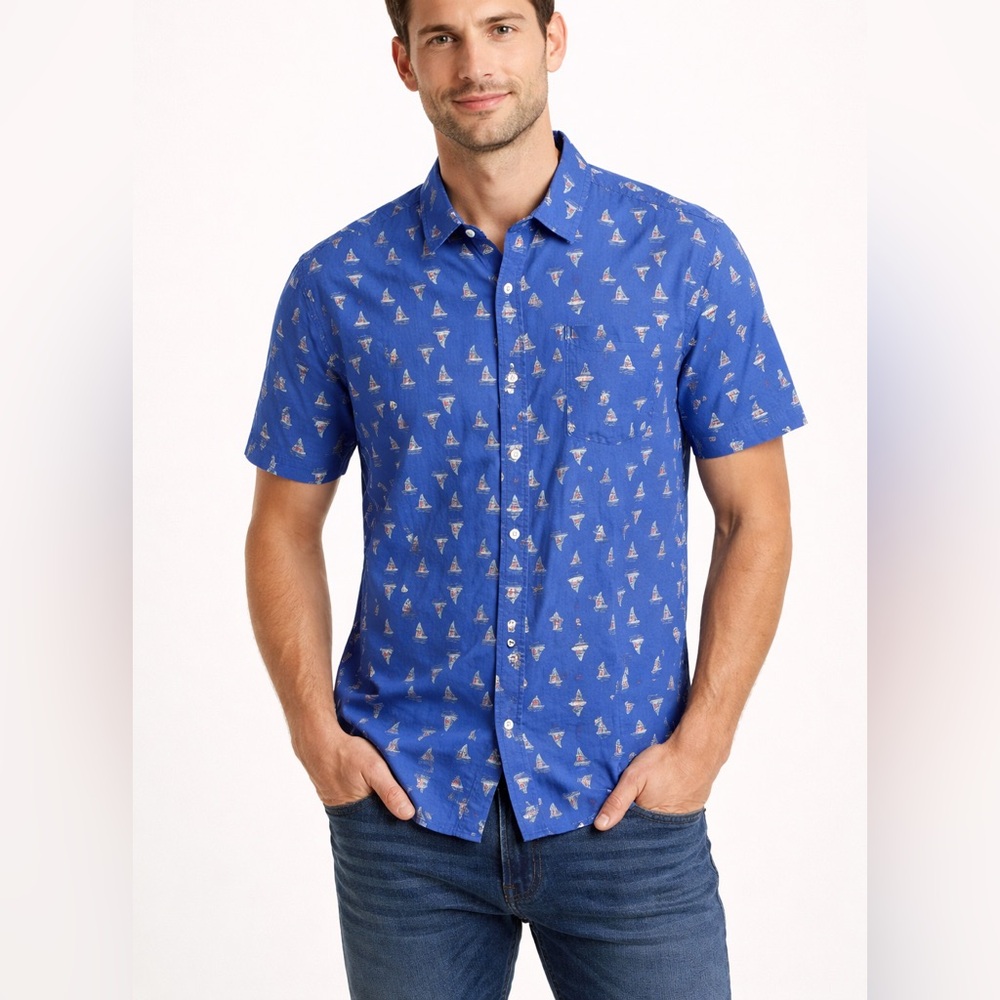 DENIM & FLOWER Sailboat Print Button Down